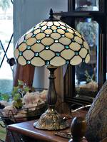Tiffany Style Table Lamp - Bejeweled with Aquamarine Glass Orbs