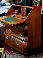 Vintage Serpentine Fancy Inlaid Bureau Walnut Desk $2250