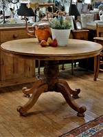 Antique Baltic Pine Round Dining Table - Campaign Table