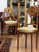Empire Style French Antique Carved & Gilded Salon Chairs - Pair Available