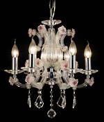 French Crystal Chandelier with hand blown Cranberry Glass Florets $1750.00