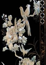 Chinese Screen - Flora & Fauna Carved Relief in Mother of Pearl on Black Lacquer SOLD