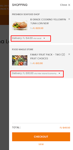 Delivery method modal to select the region on the product page